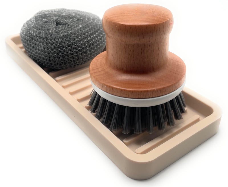 Happitasa Silicone Kitchen Sink Organizer Tray  Sponge Holder and Countertop Protector | Bathroom and Kitchen Soap Dish and Dispenser Tray (Sand Dollar  10""x5.25"") - Image 3